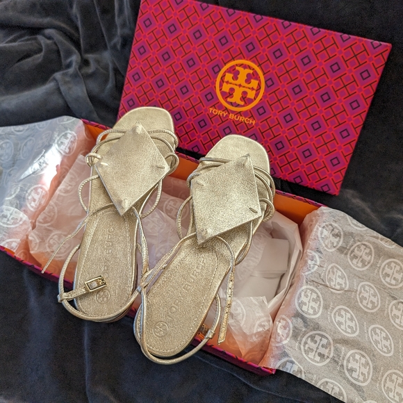 Tory Burch Spark gold, diamond patch sandal - Picture 1 of 4